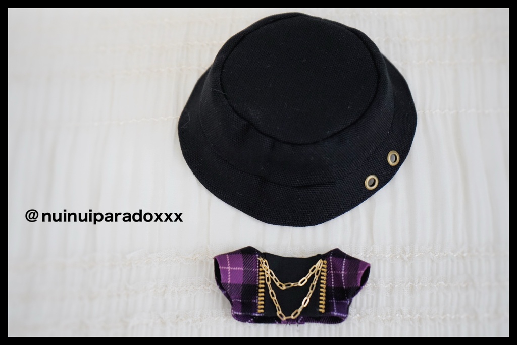 💜パープルチェックトップス＆バケハセット💜にじまるっとサイズ