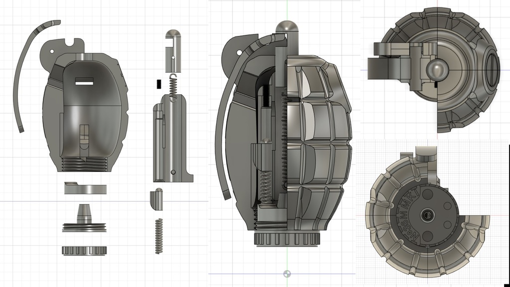【 3D STL 】Grenade No.36M Mk.1 “Mills Bomb” Firecracer Video Available