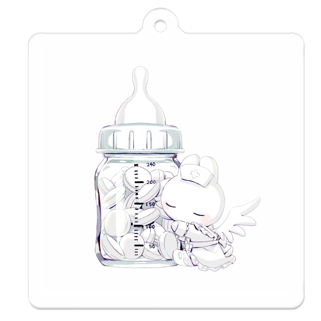 うさぎナースのアクリルキーホルダー（寒色）