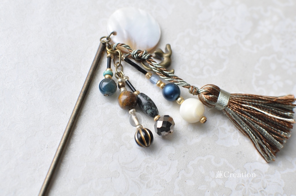 猫・エジプト緑 創作かんざし