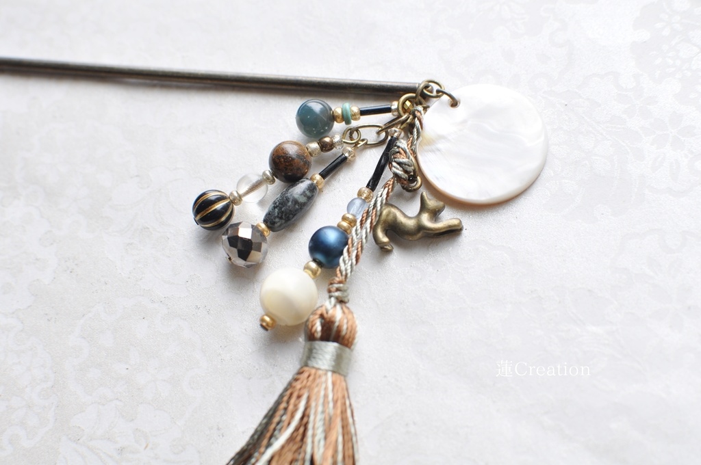 猫・エジプト緑 創作かんざし