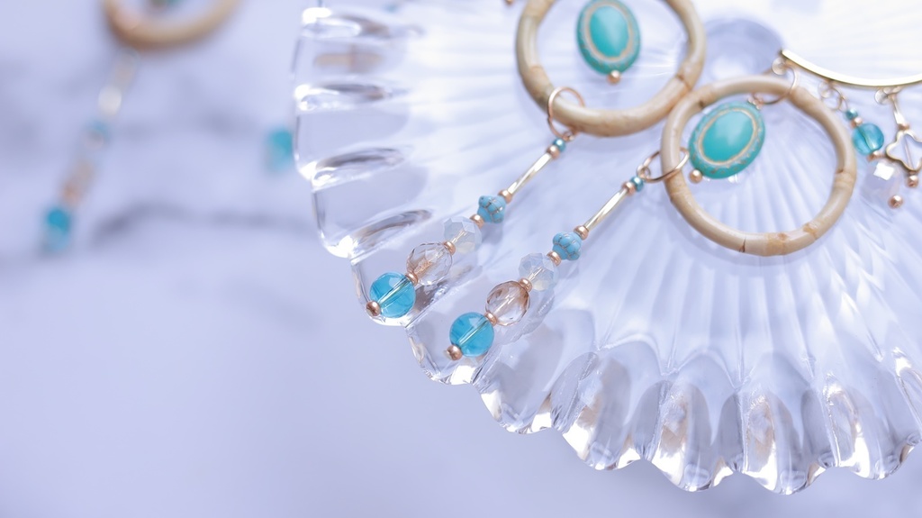 夏のターコイズバンブー イヤーフック