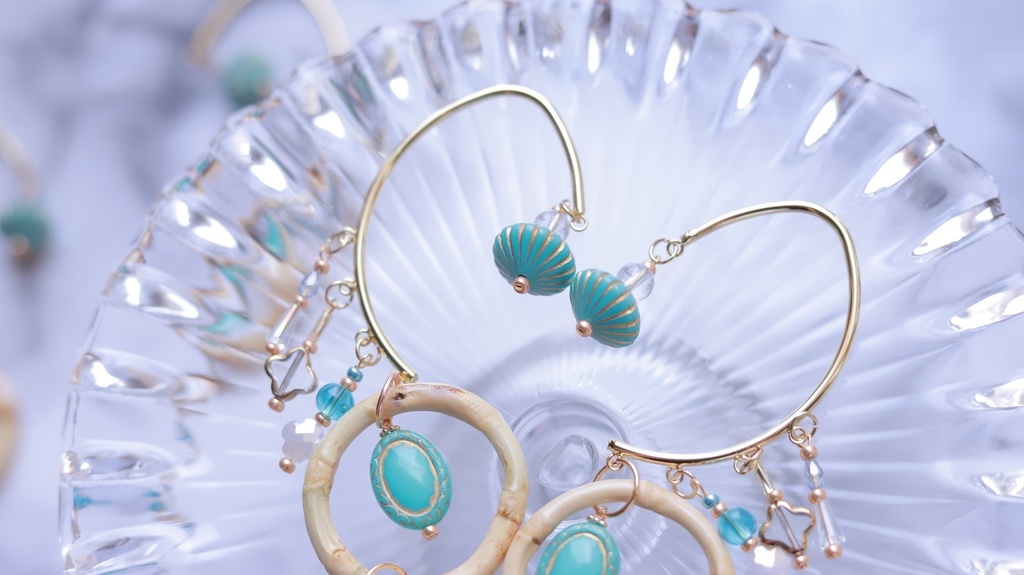 夏のターコイズバンブー イヤーフック