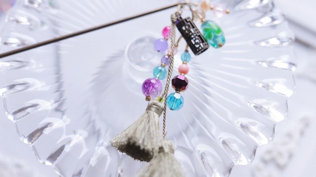 紫緑の房チャイナかんざし