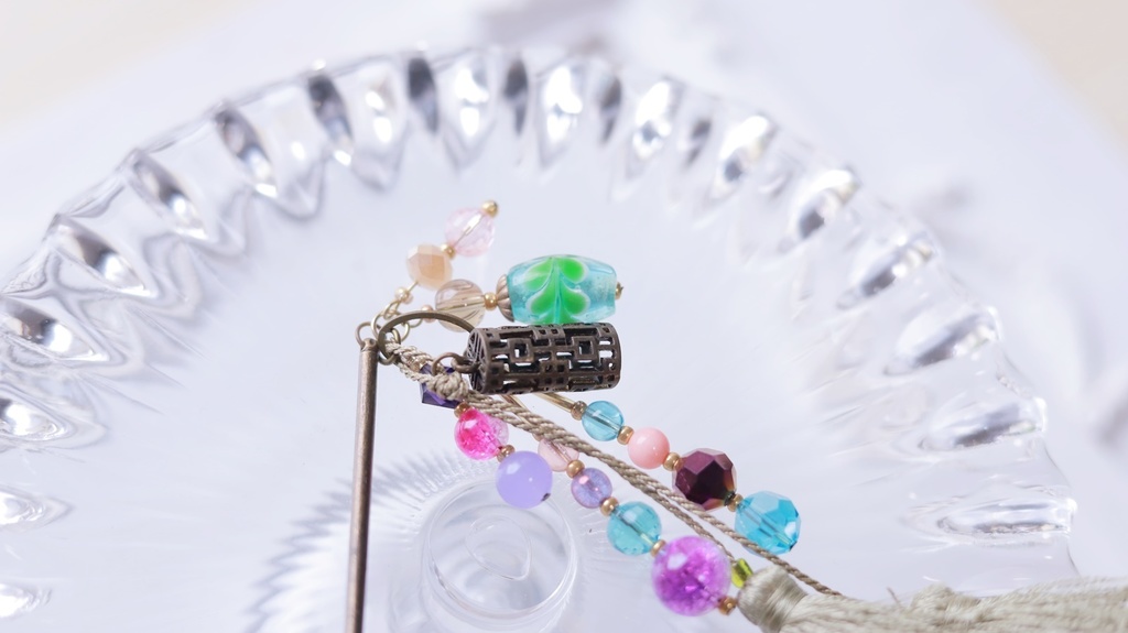 紫緑の房チャイナかんざし