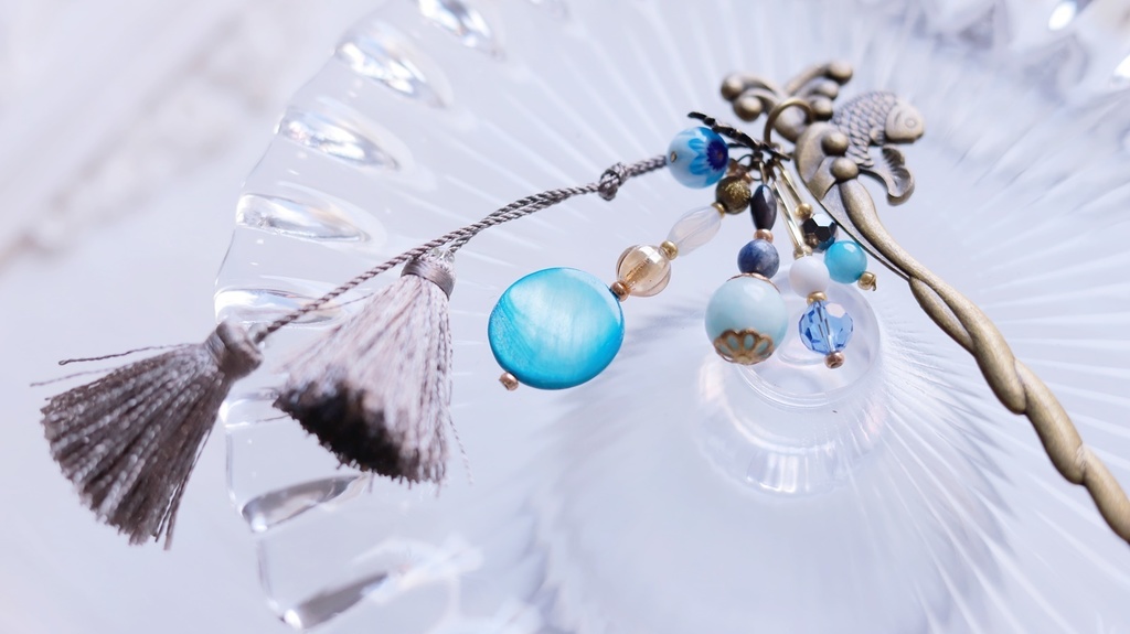 変わり軸かんざし(長尾羽・黒青鳳凰・薫・朝焼けの雲・初夏の海)