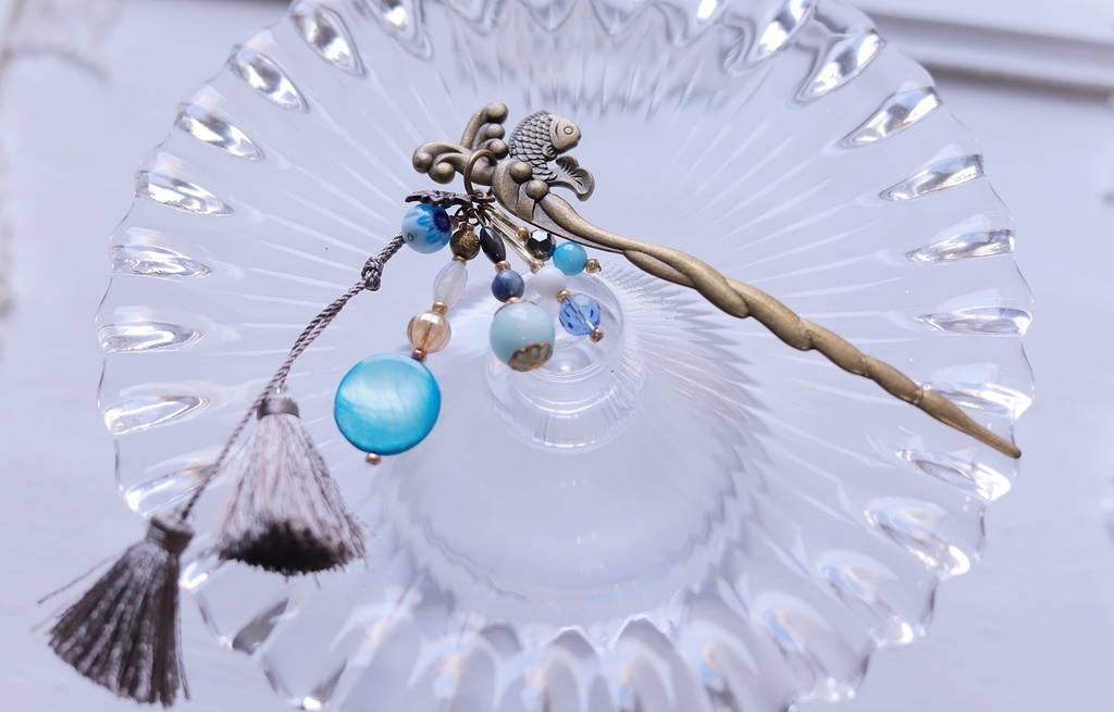 変わり軸かんざし(長尾羽・黒青鳳凰・薫・朝焼けの雲・初夏の海)