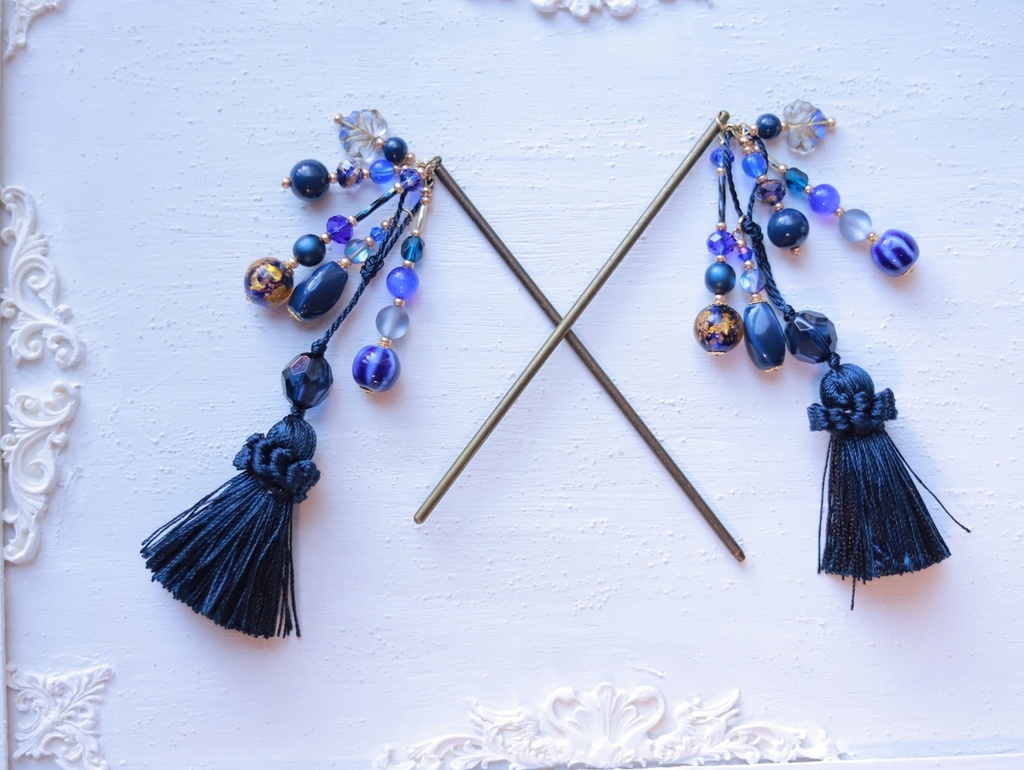 藍色の月光かんざし