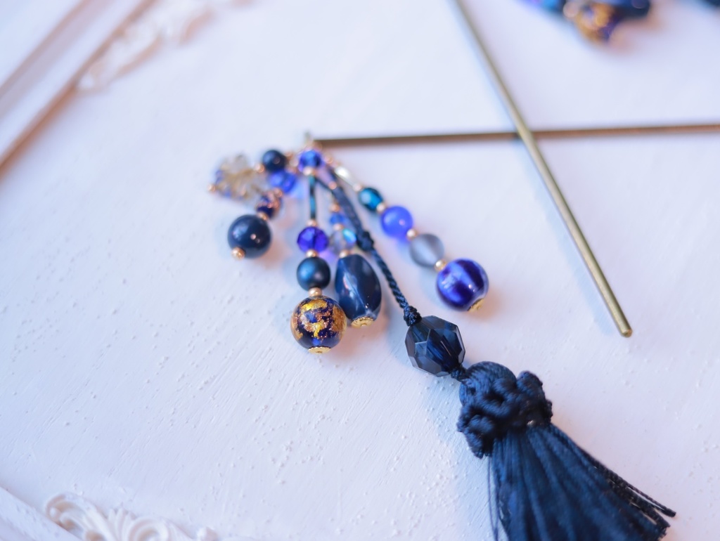 藍色の月光かんざし