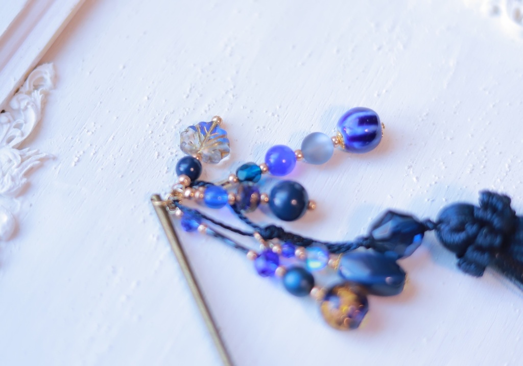 藍色の月光かんざし