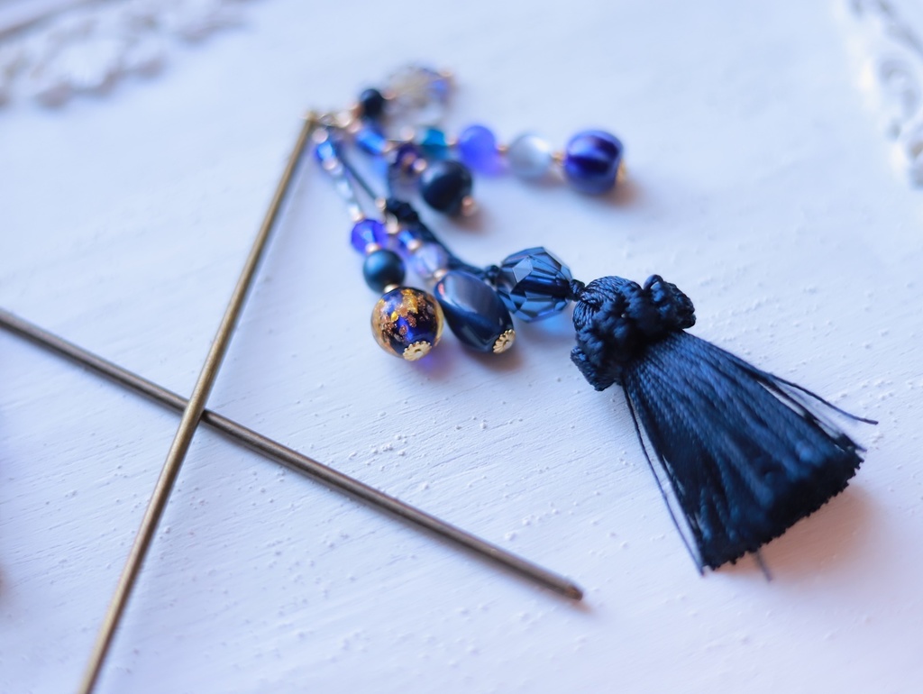 藍色の月光かんざし