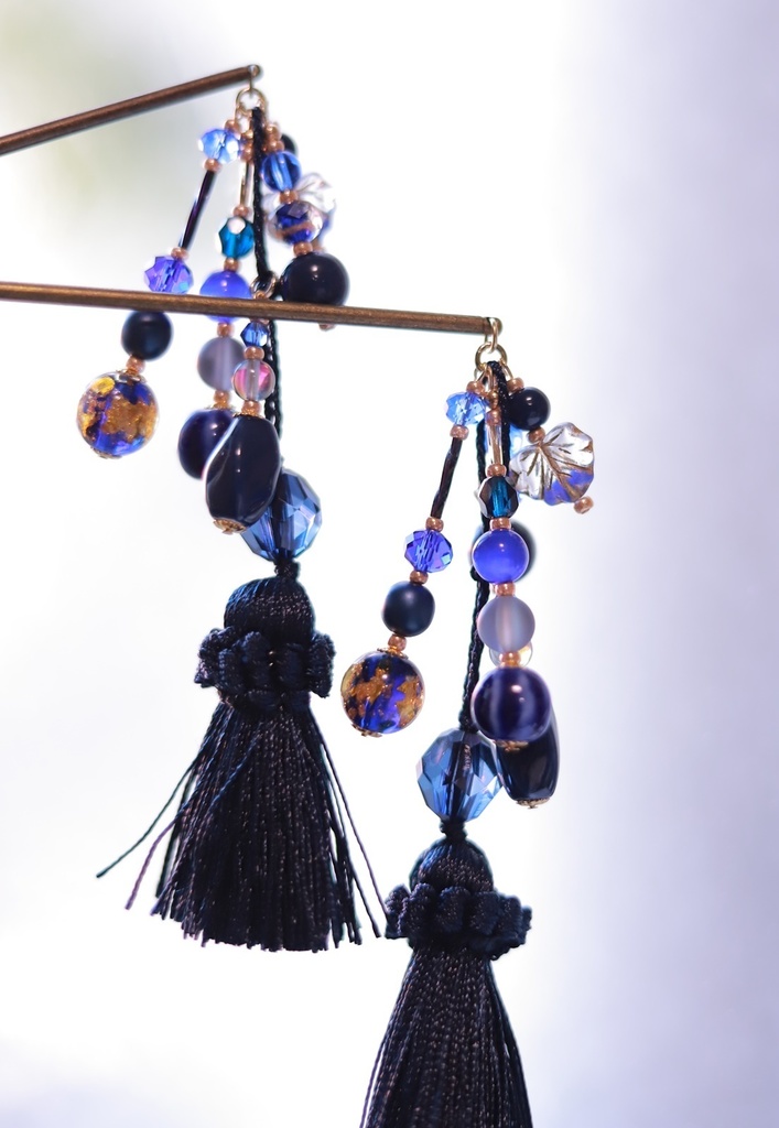 藍色の月光かんざし