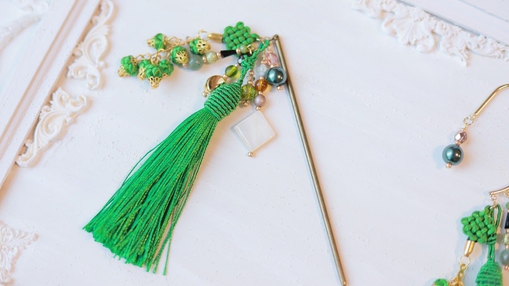 中華5色のタッセルかんざし&タッセルイヤーフック