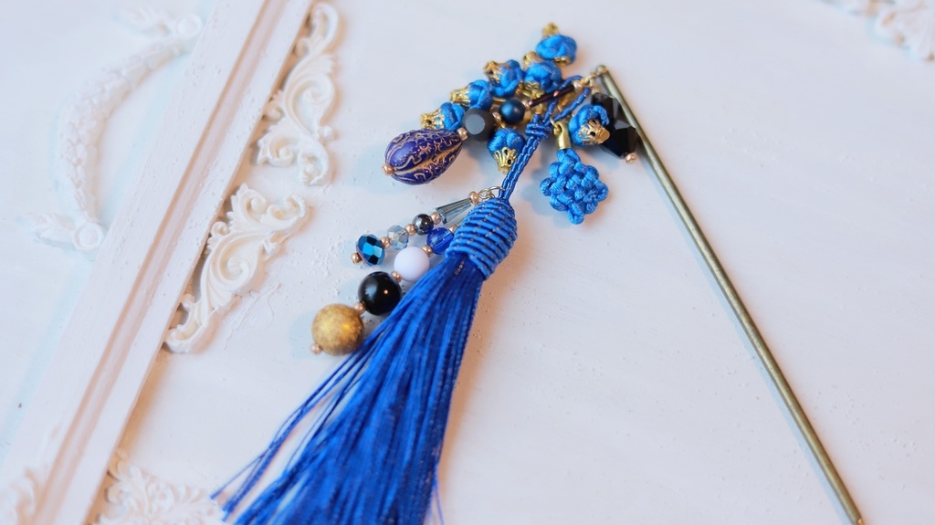 中華5色のタッセルかんざし&タッセルイヤーフック