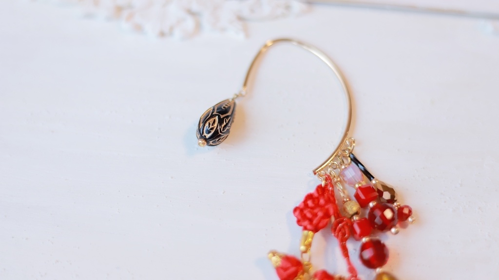 中華5色のタッセルかんざし&タッセルイヤーフック