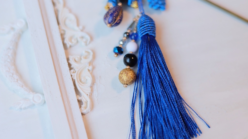 中華5色のタッセルかんざし&タッセルイヤーフック