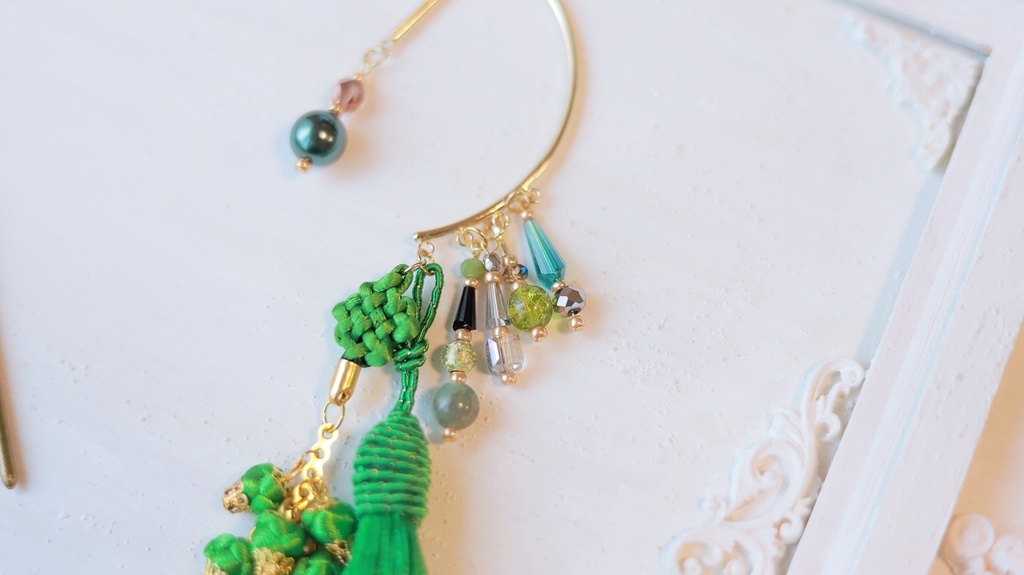 中華5色のタッセルかんざし&タッセルイヤーフック