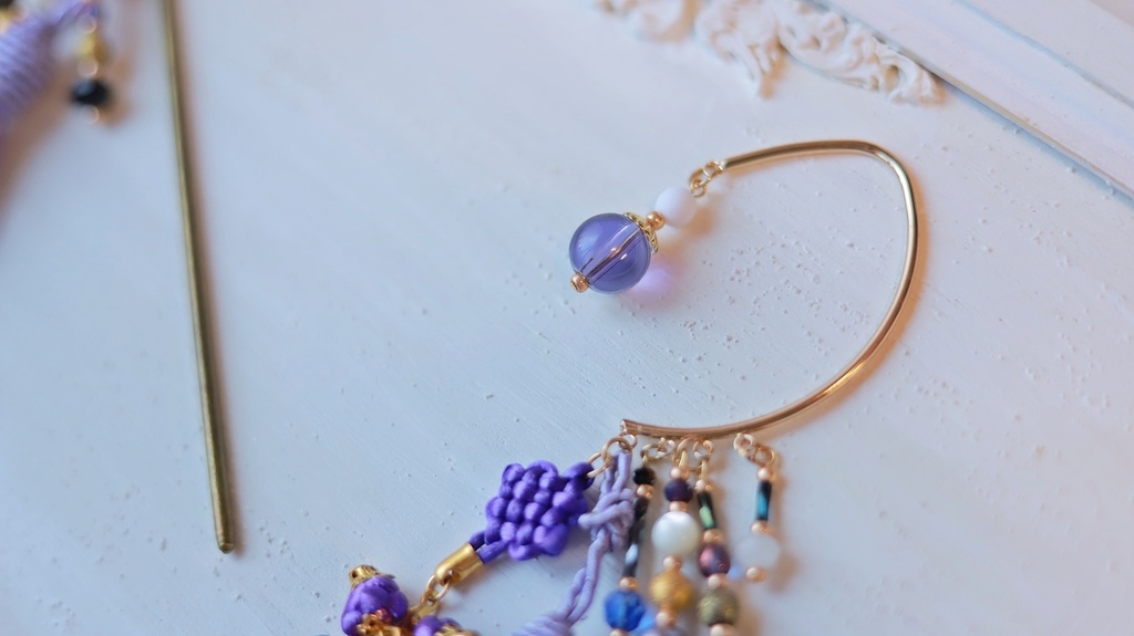 中華5色のタッセルかんざし&タッセルイヤーフック