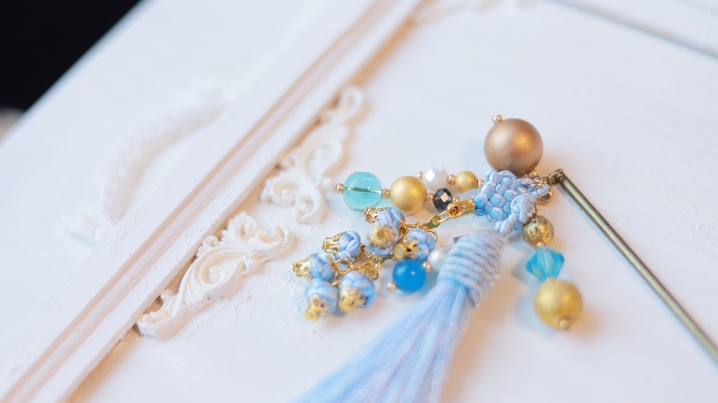 中華5色のタッセルかんざし&タッセルイヤーフック