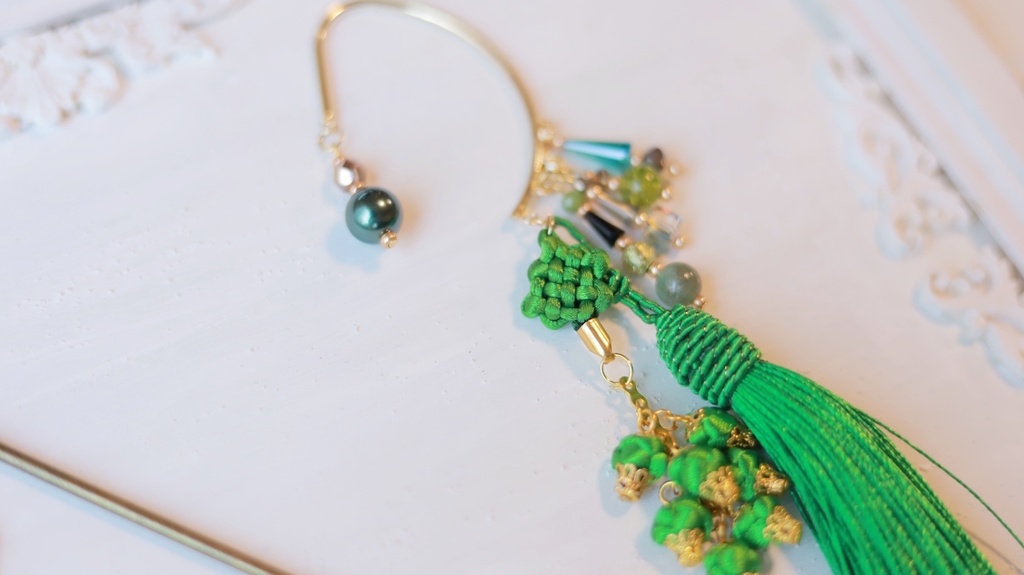 中華5色のタッセルかんざし&タッセルイヤーフック