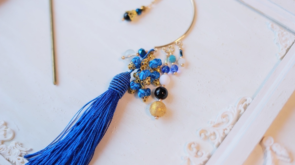 中華5色のタッセルかんざし&タッセルイヤーフック