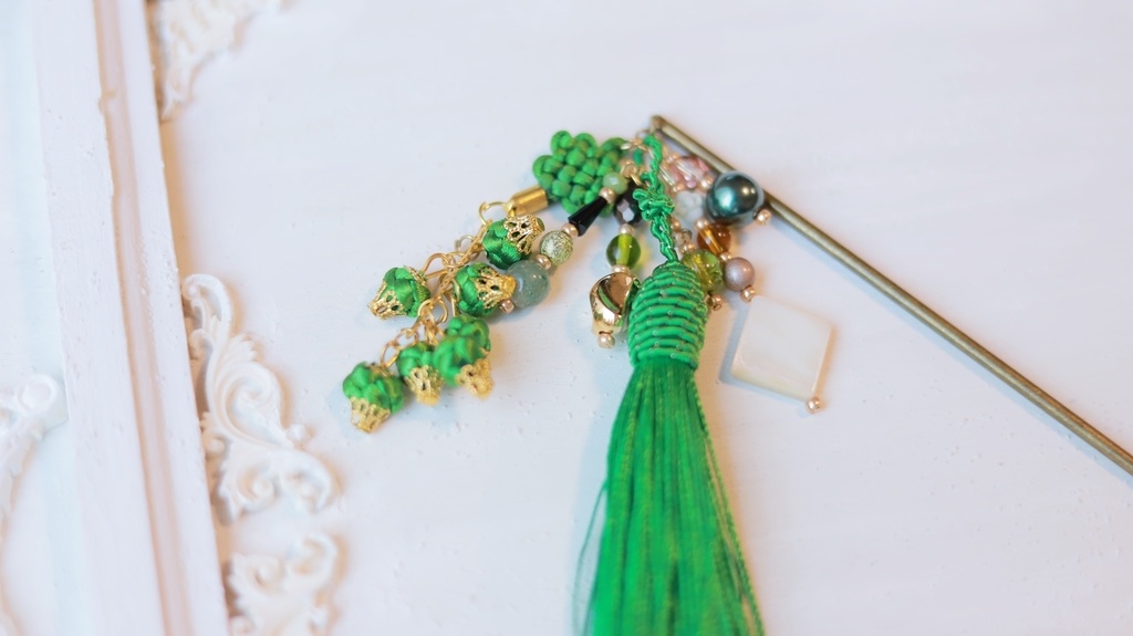 中華5色のタッセルかんざし&タッセルイヤーフック