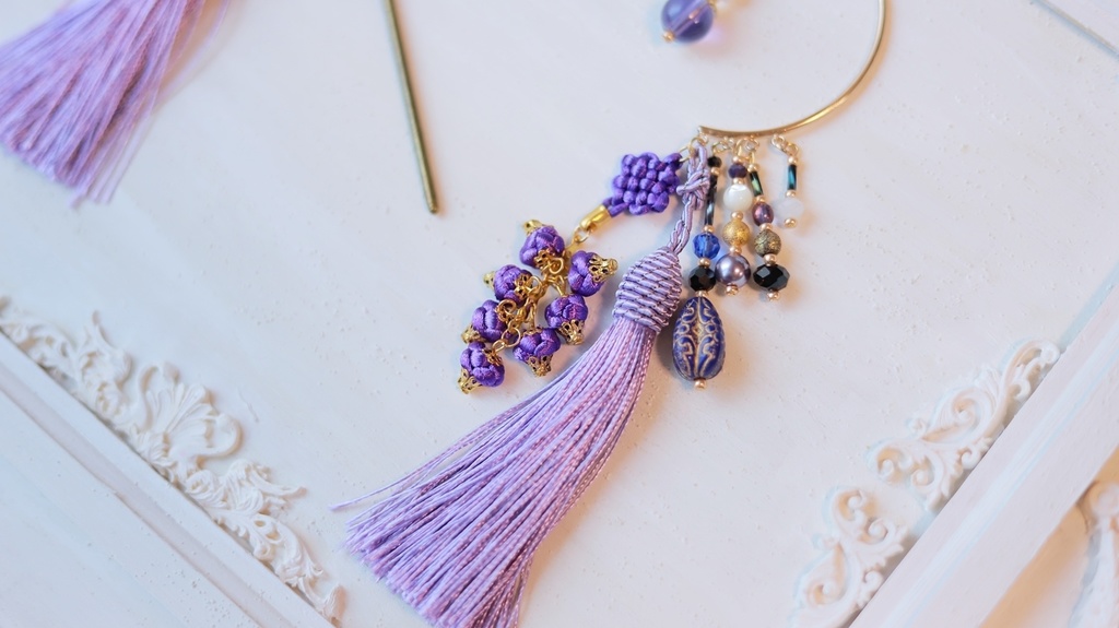 中華5色のタッセルかんざし&タッセルイヤーフック