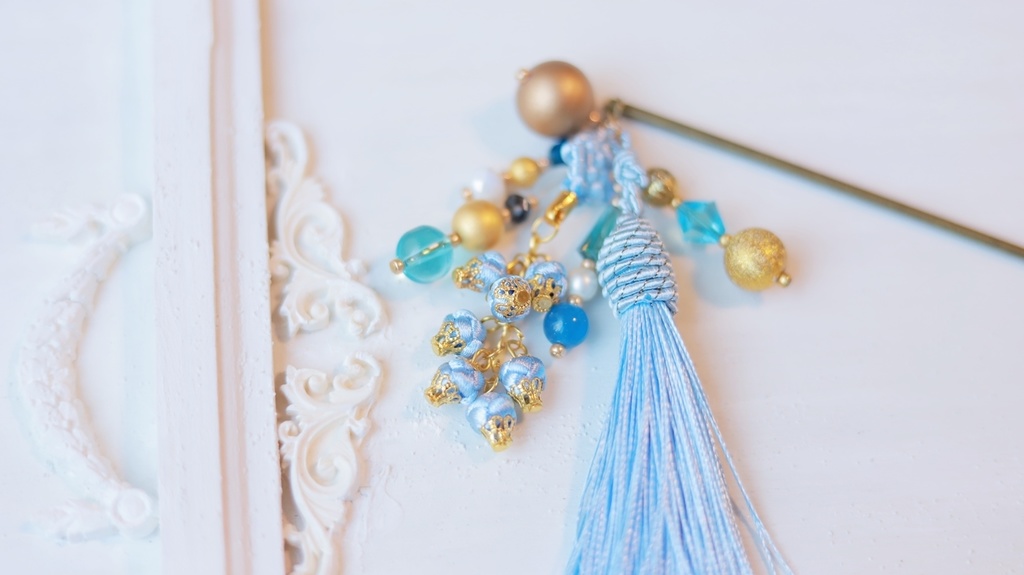 中華5色のタッセルかんざし&タッセルイヤーフック