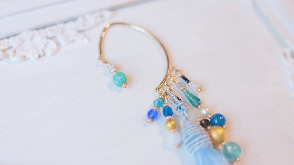 中華5色のタッセルかんざし&タッセルイヤーフック