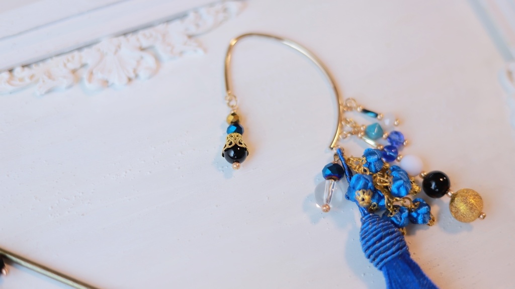 中華5色のタッセルかんざし&タッセルイヤーフック