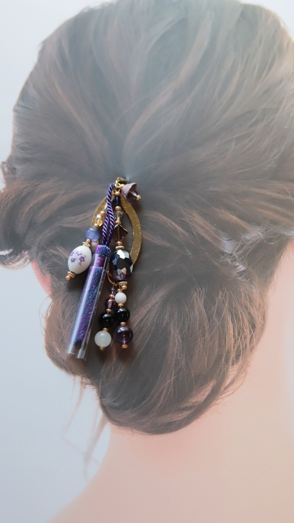 ヤグルマギクのかんざし&イヤーフック【紫・水色】