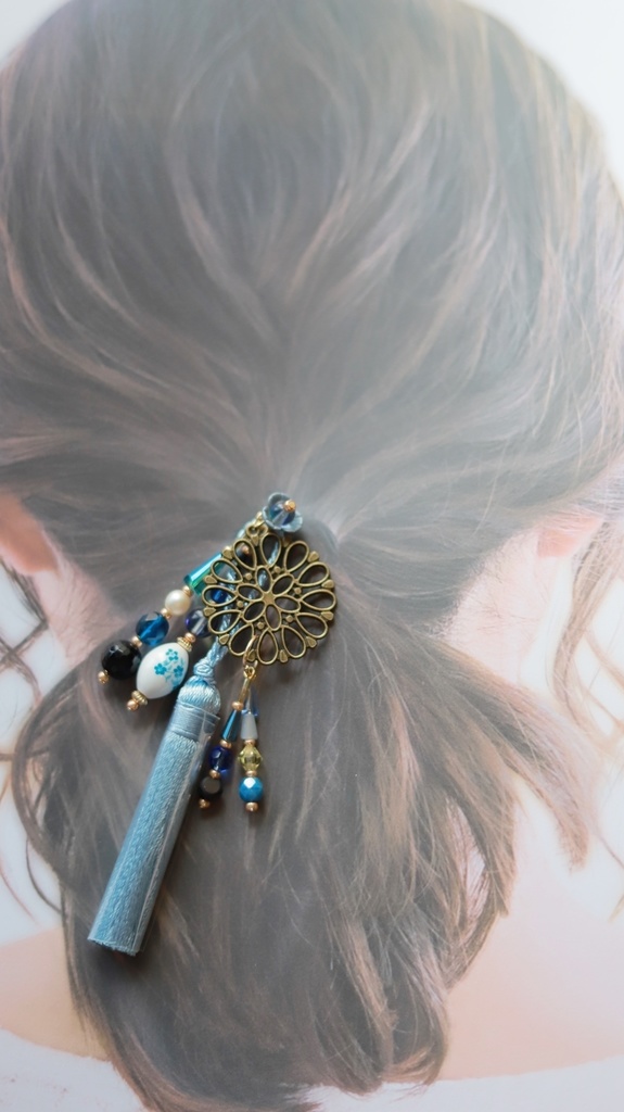 ヤグルマギクのかんざし&イヤーフック【紫・水色】