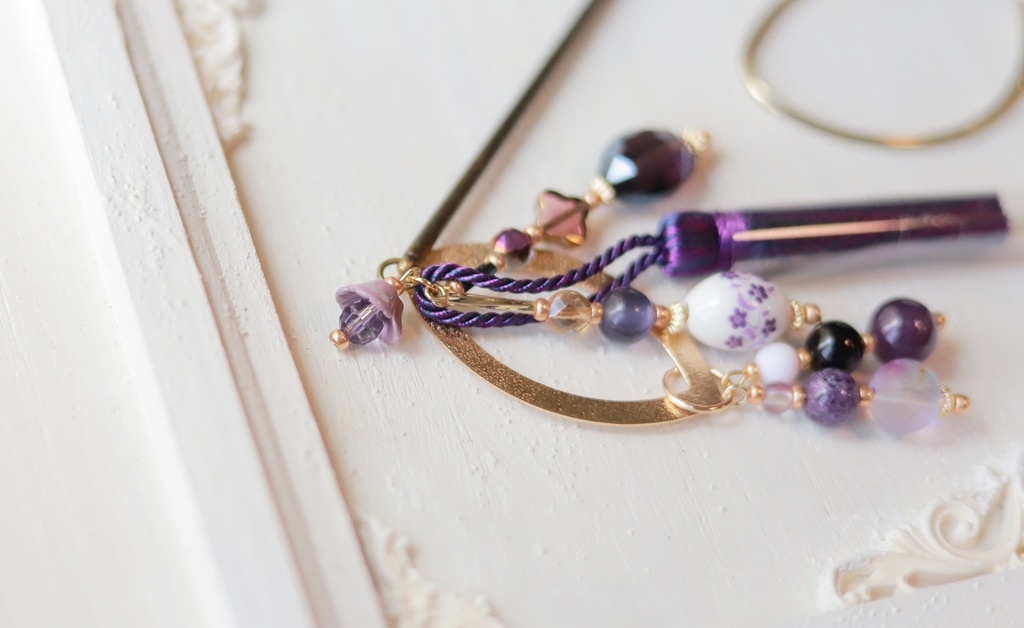 ヤグルマギクのかんざし&イヤーフック【紫・水色】