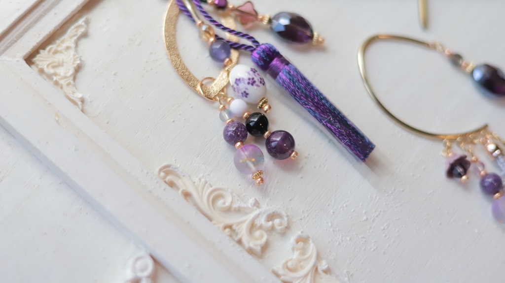 ヤグルマギクのかんざし&イヤーフック【紫・水色】