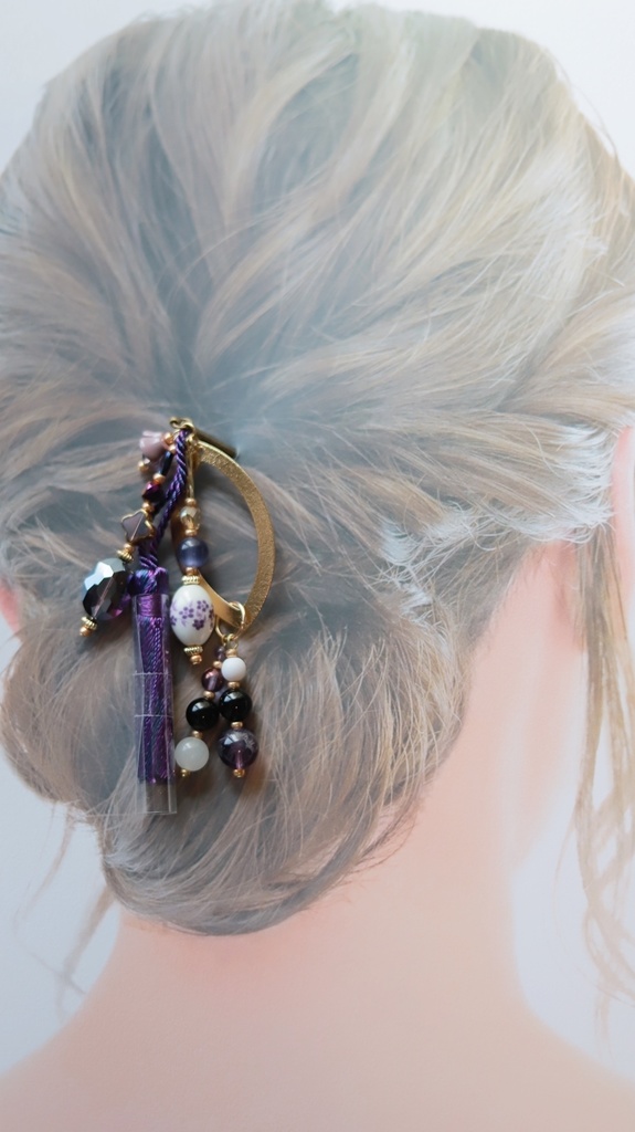 ヤグルマギクのかんざし&イヤーフック【紫・水色】