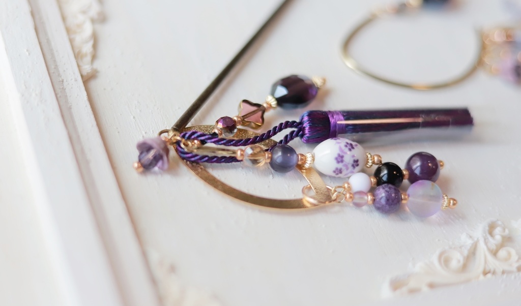 ヤグルマギクのかんざし&イヤーフック【紫・水色】