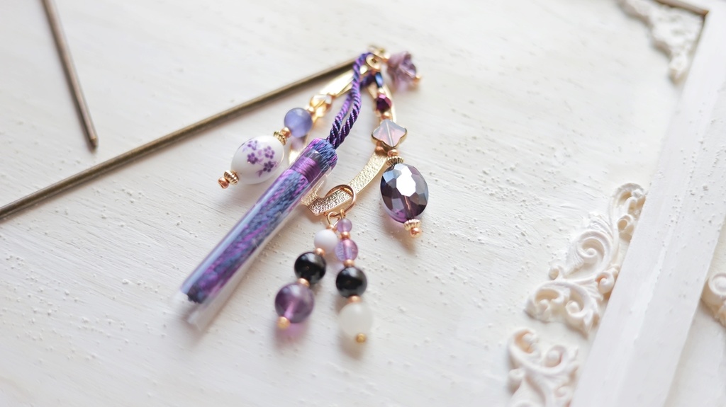 ヤグルマギクのかんざし&イヤーフック【紫・水色】