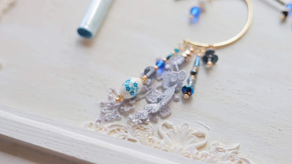 ヤグルマギクのかんざし&イヤーフック【紫・水色】