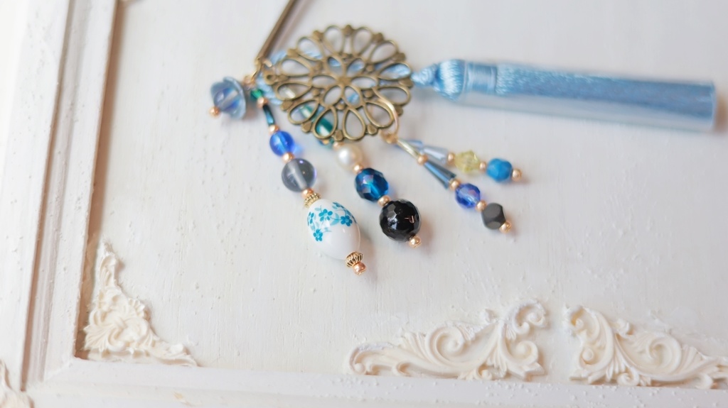 ヤグルマギクのかんざし&イヤーフック【紫・水色】