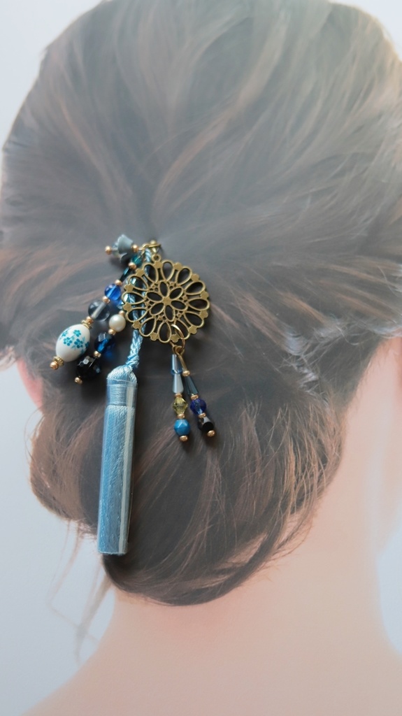 ヤグルマギクのかんざし&イヤーフック【紫・水色】