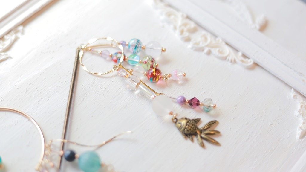 水ヨーヨーと金魚の夏祭りかんざし&イヤーフック