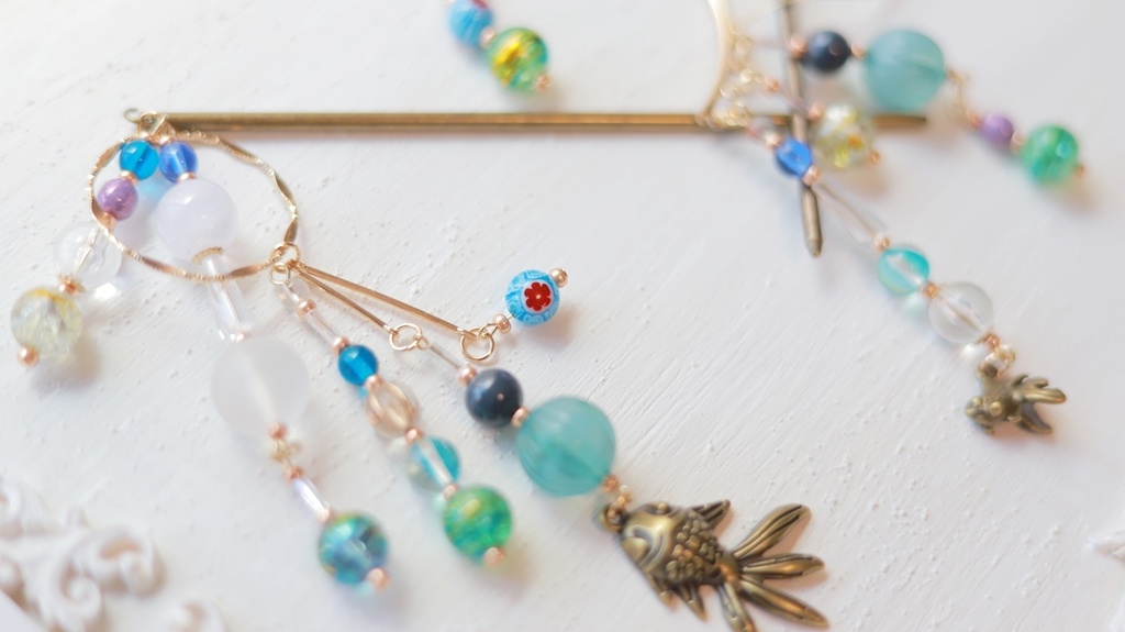 水ヨーヨーと金魚の夏祭りかんざし&イヤーフック