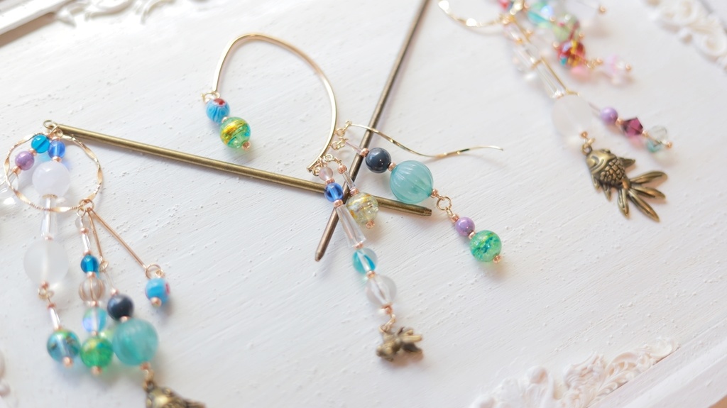 水ヨーヨーと金魚の夏祭りかんざし&イヤーフック