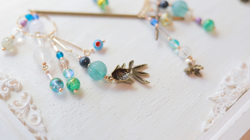 水ヨーヨーと金魚の夏祭りかんざし&イヤーフック