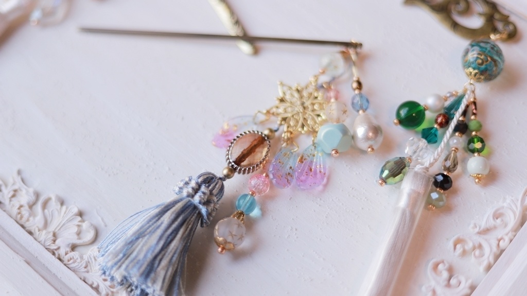 創作変わり軸かんざし・水龍・雲林・天女