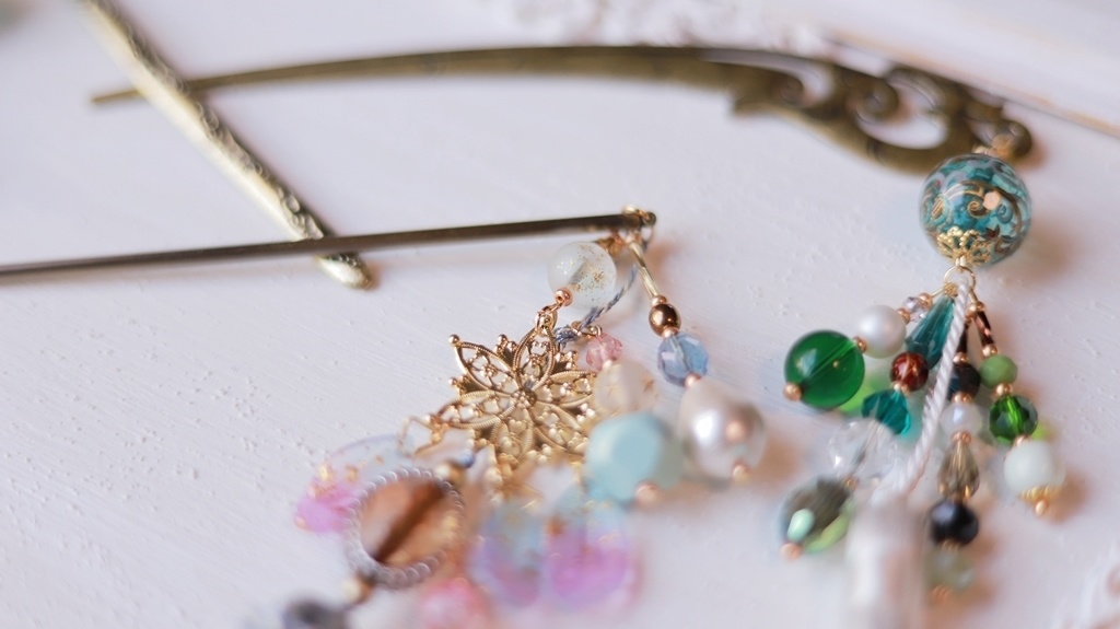 創作変わり軸かんざし・水龍・雲林・天女