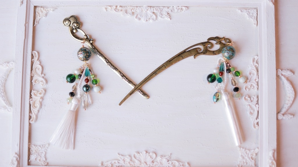 創作変わり軸かんざし・水龍・雲林・天女