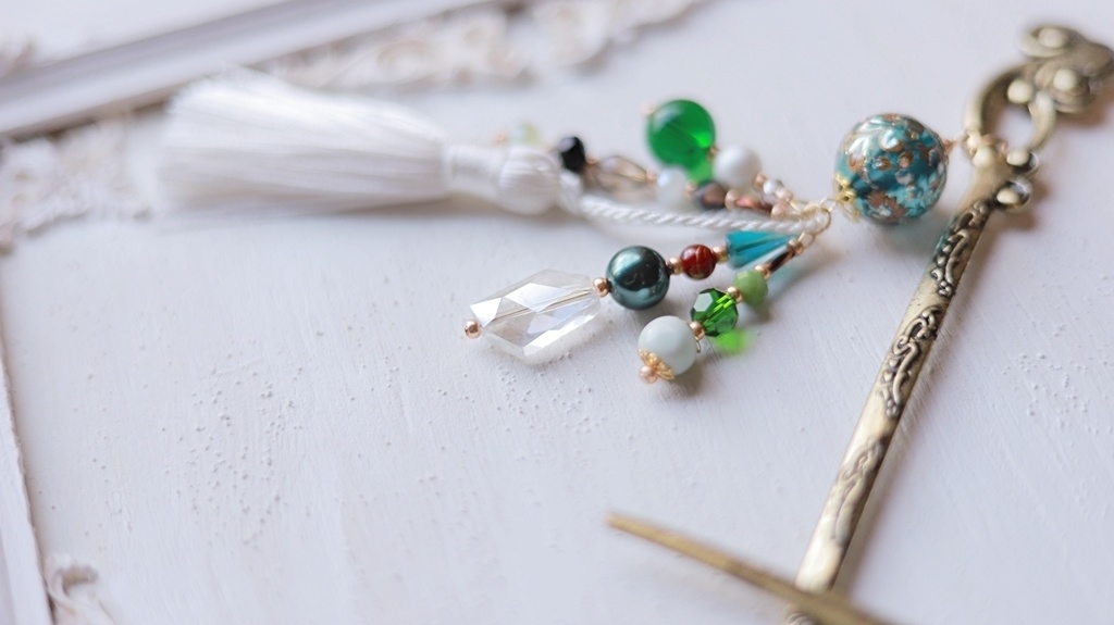 創作変わり軸かんざし・水龍・雲林・天女