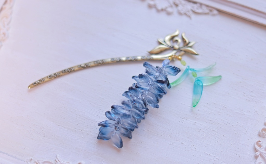 ガラスの藤の花かんざし・蓮軸