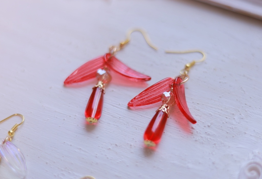 ガラスの中華ピアス5種/緑青/金木犀/彼岸花/オーロラ/紫陽花